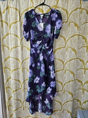 Target Purple Floral High-Low Dress with Puff Sleeves